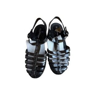 Forever Jedi-28 Womens Black Glitter Jelly Sandals Fisherman Caged Flat Size 6